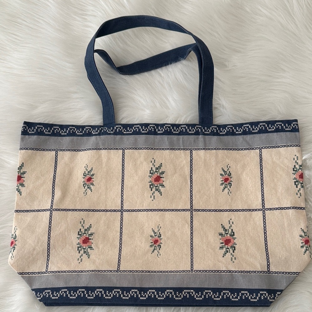 Brand New Sezane Blue and Cream Embroidered Tote Baziszt Collaboration - Picture 4 of 4